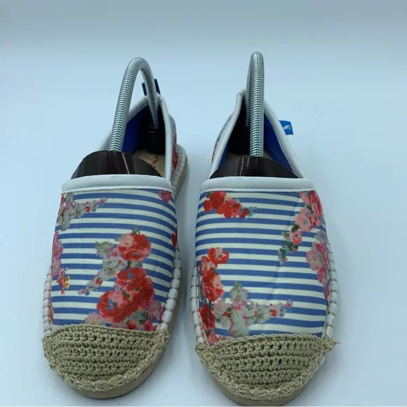 Joules Summer Espadrilles Blue White Stripe & Floral Stretch Crochet Motif UK 7 - Picture 4 of 14